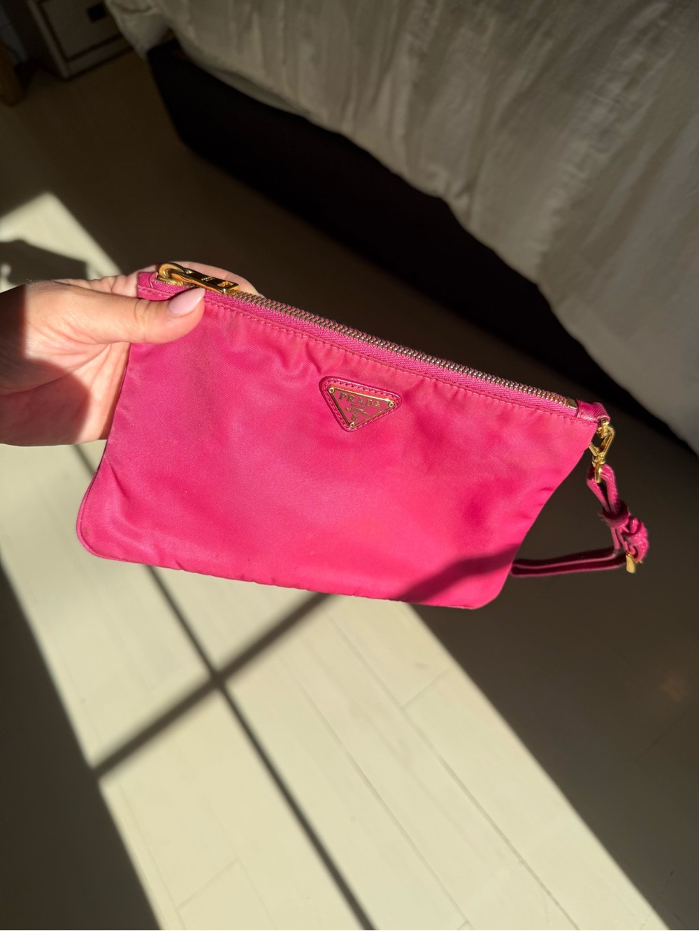 Pink Wristlet Clutch with Gold Hardware